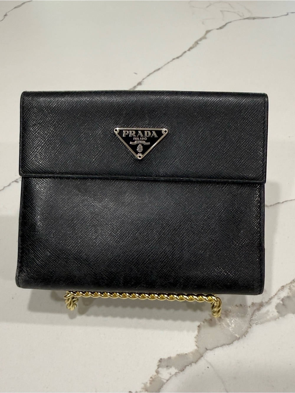 Prada Saffiano Leather Compact Trifold Wallet